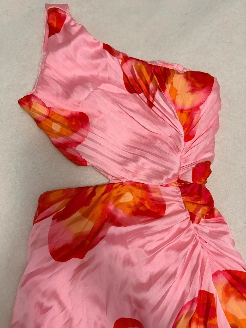 Abercrombie & Fitch Pink One-Shoulder Floral Ruched Maxi Dress